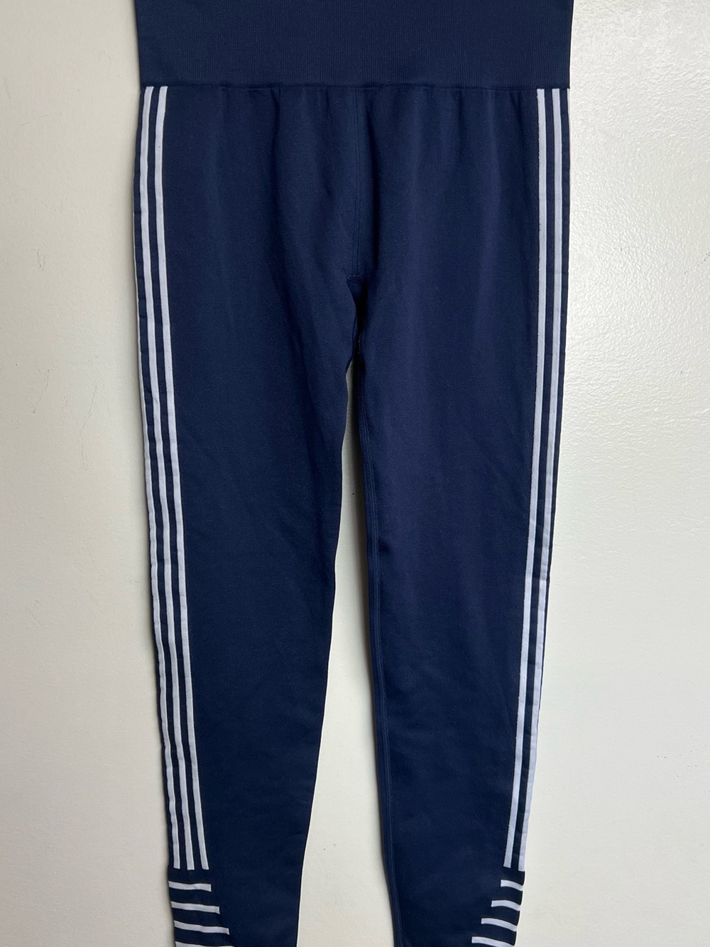 Champion Navy Leggings with White Triple Side Stripes